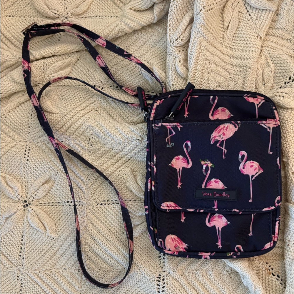 Vera Bradley Navy and Pink Flamingo Crossbody Bag